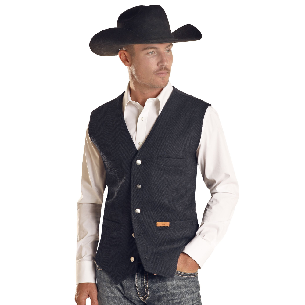 Powder River Outfitters Men's Chevron Nevada Wool Indigo Vest DM98C01467