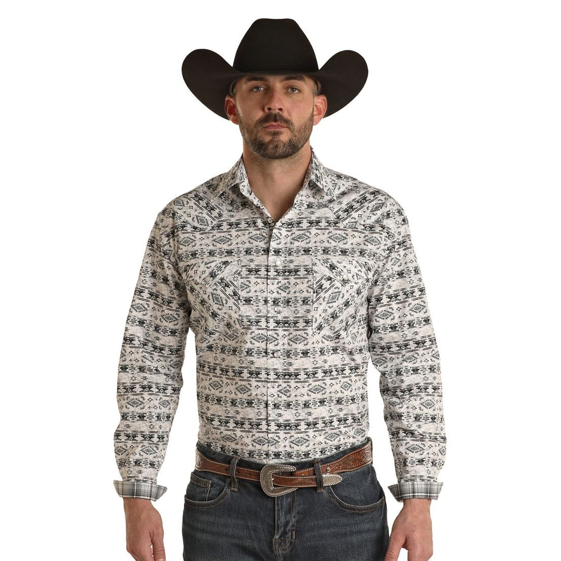 Panhandle Rough Stock Men's Mini Aztec Print Steel Snap Shirt RMN2S02223