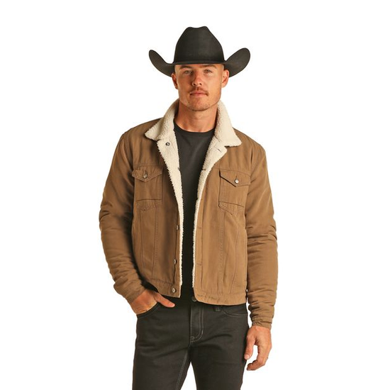 Rock & Roll Men's Rough Stock Khaki Denim Trucker Jacket BM92D02557