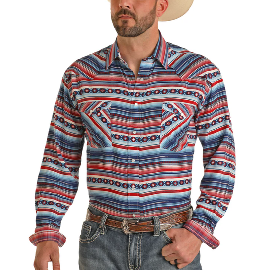 Panhandle Men's Multicolor Geometric & Stripe Print Snap Shirt RMN2S03831