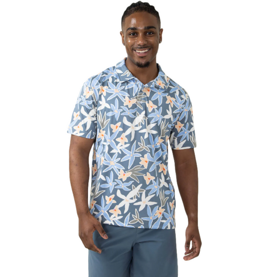 Simply Southern Men's Tropical Pattern Button Down Blue Polo Shirt 0124-MN-POLO-PTTN-TROP