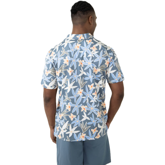Simply Southern Men's Tropical Pattern Button Down Blue Polo Shirt 0124-MN-POLO-PTTN-TROP