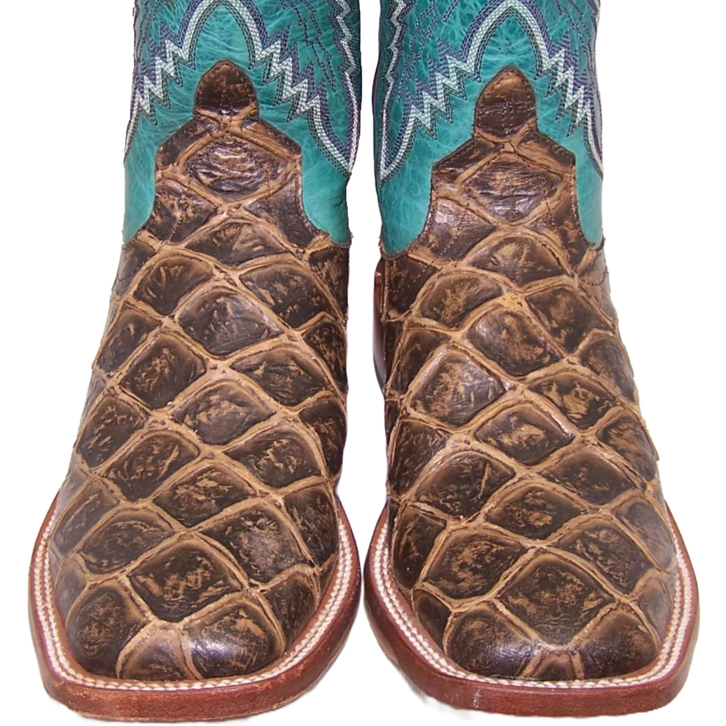 Macie Bean Ladies Reely Good Time Brown & Turquoise Square Toe Boots M9120