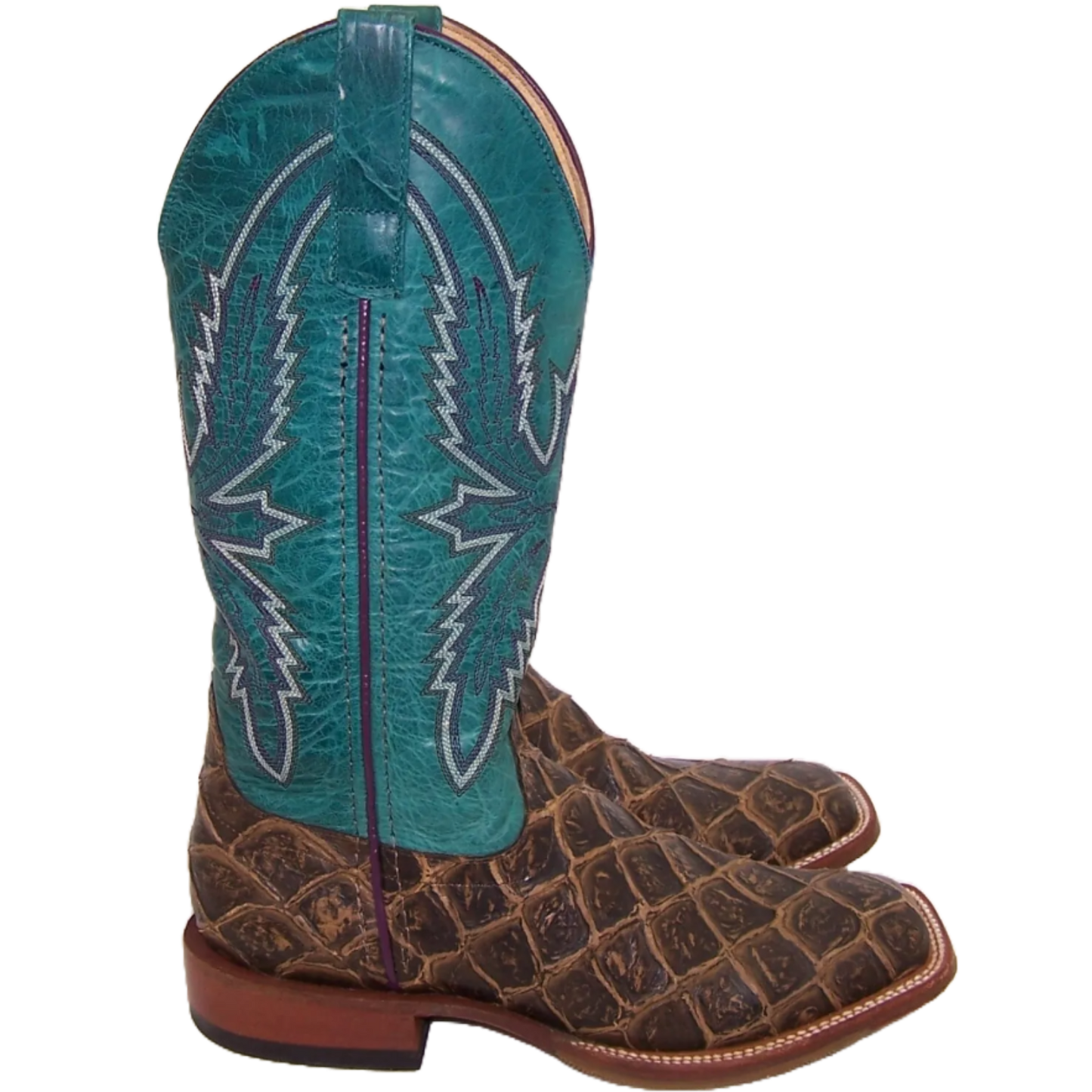 Macie Bean Ladies Reely Good Time Brown & Turquoise Square Toe Boots M9120