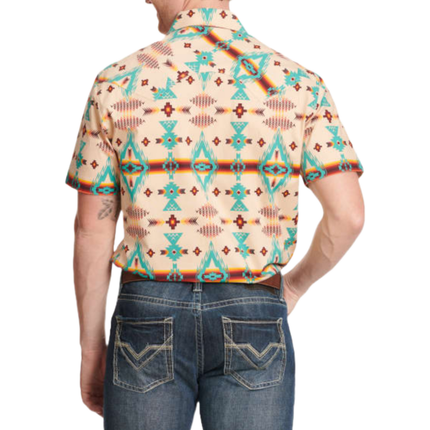 Rock & Roll Denim Men's Dale Brisby Aztec Print Orange Snap Shirt BMN2S03952