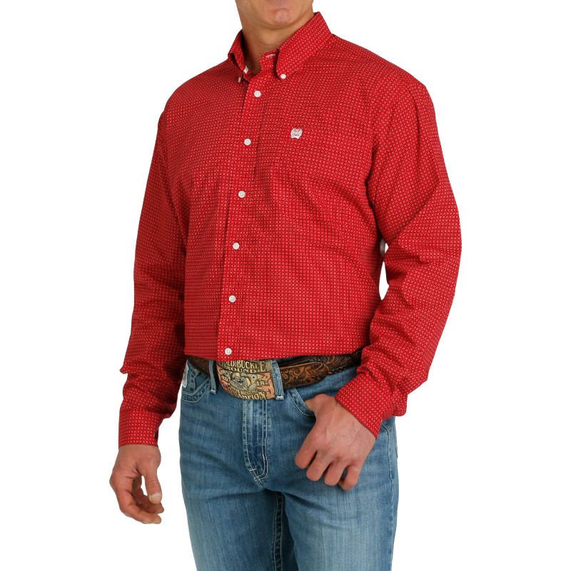 Cinch Men's Red Print Button Down Shirt MTW1105769