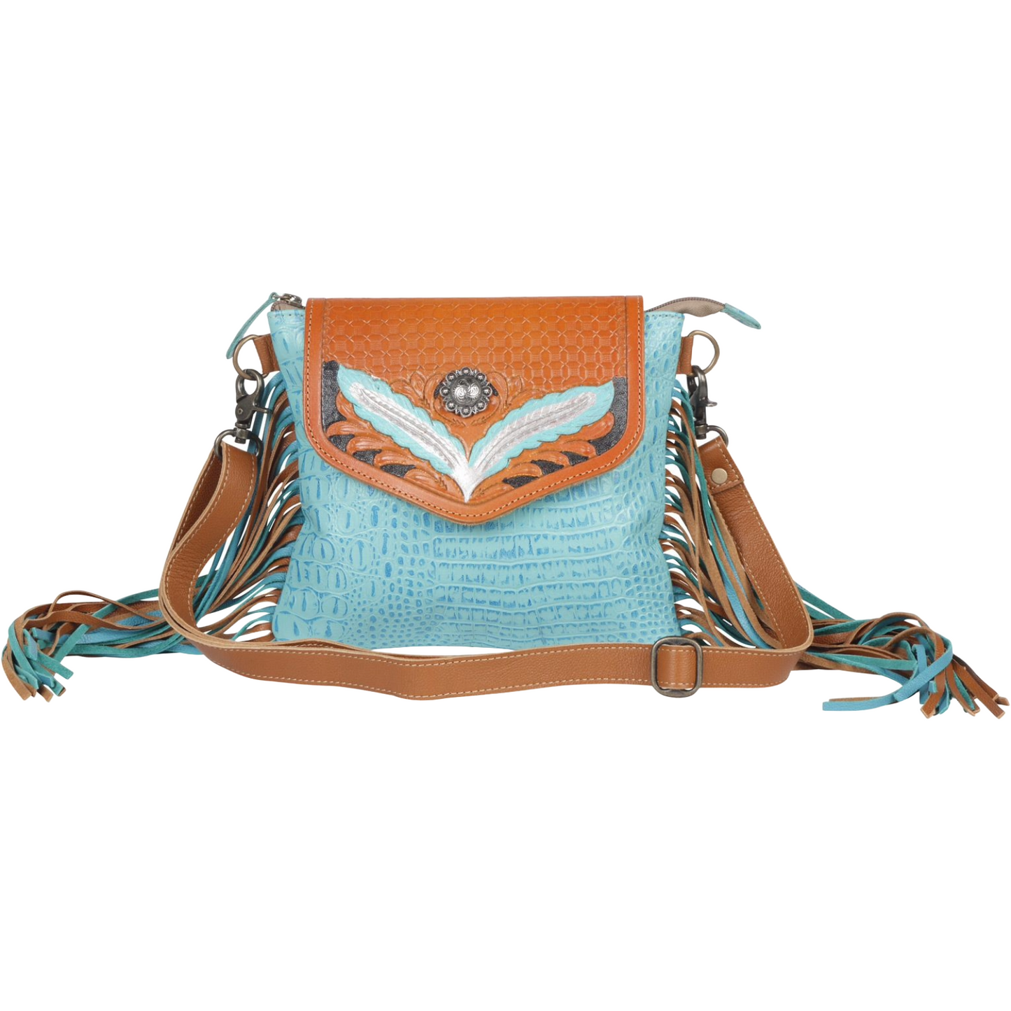 Myra Bag Ladies Blue Wings Hand-Tooled Western Shoulder Bag S-4340