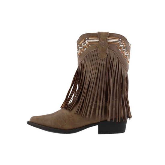 Roper Girls Brown Faux Leather Fringe Western Boots 09-018-1556-1119