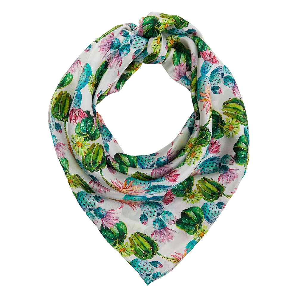 M&F Ladies White Cactus Print Silk Wild Rag Scarf 0908305