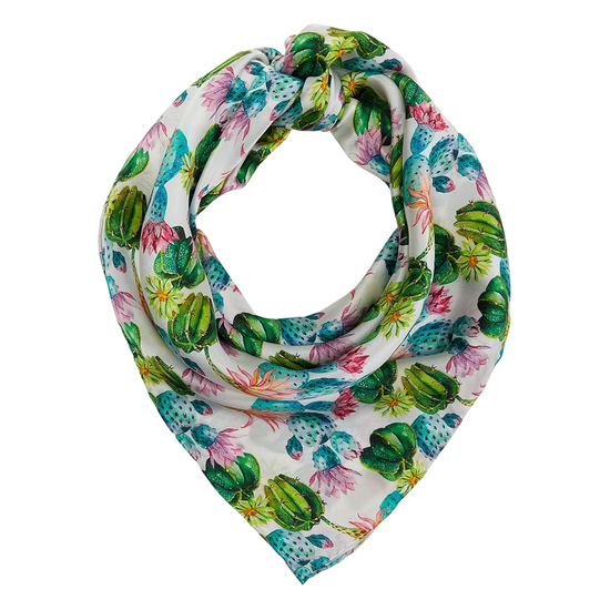 M&F Ladies White Cactus Print Silk Wild Rag Scarf 0908305