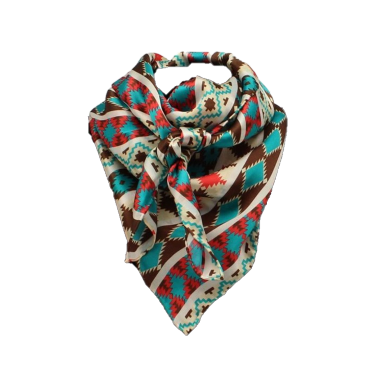 M&F Ladies Aztec Print Turquoise Silk Wild Rag Scarf 0908933