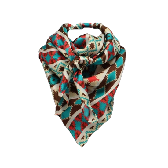M&F Ladies Aztec Print Turquoise Silk Wild Rag Scarf 0908933