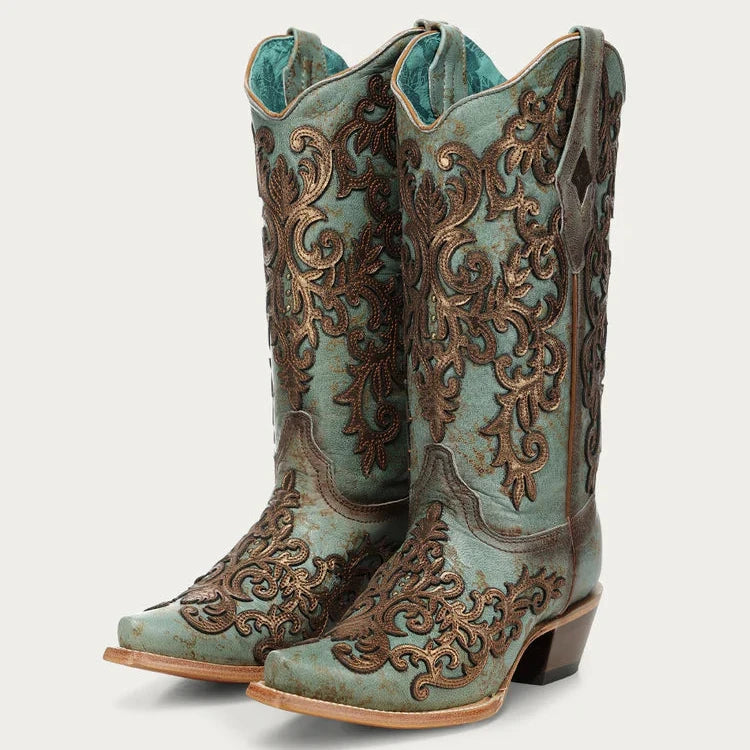 Corral Ladies Turquoise Overlay & Embroidery & Studs Western Boots Z5515
