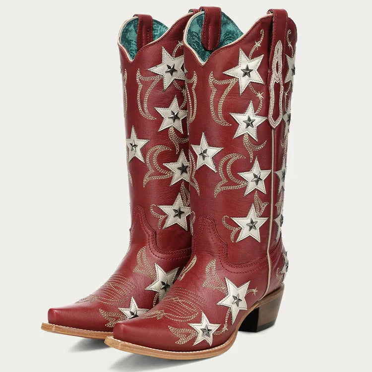 Corral Ladies Stars Overlay & Studs Red Western Boots Z5540
