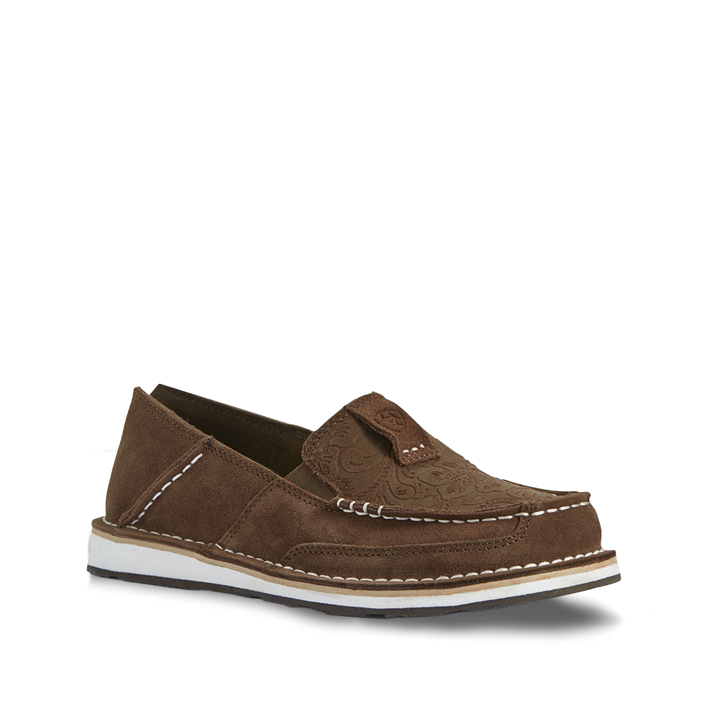 Ariat Ladies Cruiser Floral Embossed Suede Brown Slip On Shoes 10031609