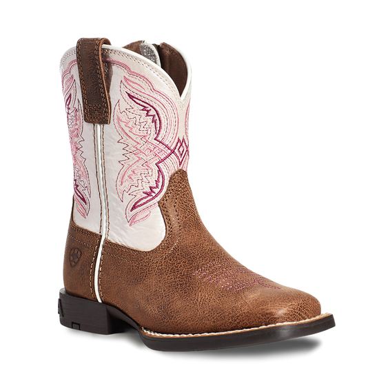 Ariat Kid's Double Kicker Adobe Tan & Pearlized Pink Boots 10036850