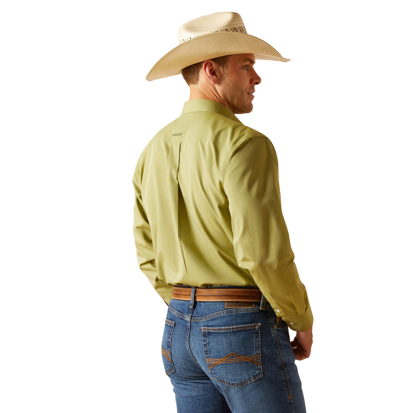 Ariat Men's Solid Pinpoint Oxford Sycamore Green Button Down Shirt 10051325