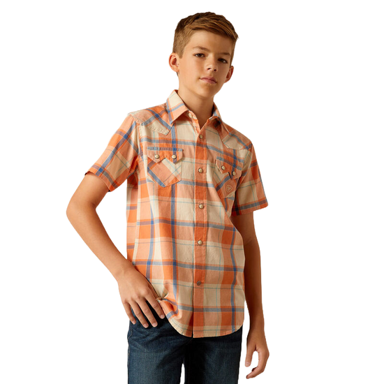 Ariat Boy's Handro Retro Fit Orange Snap Button Down Shirt 10051403