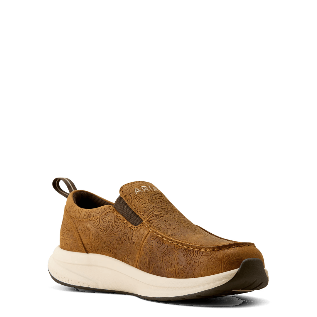 Ariat Ladies Buckeye Tooled Brown Slip On Waterproof Shoe 10080298