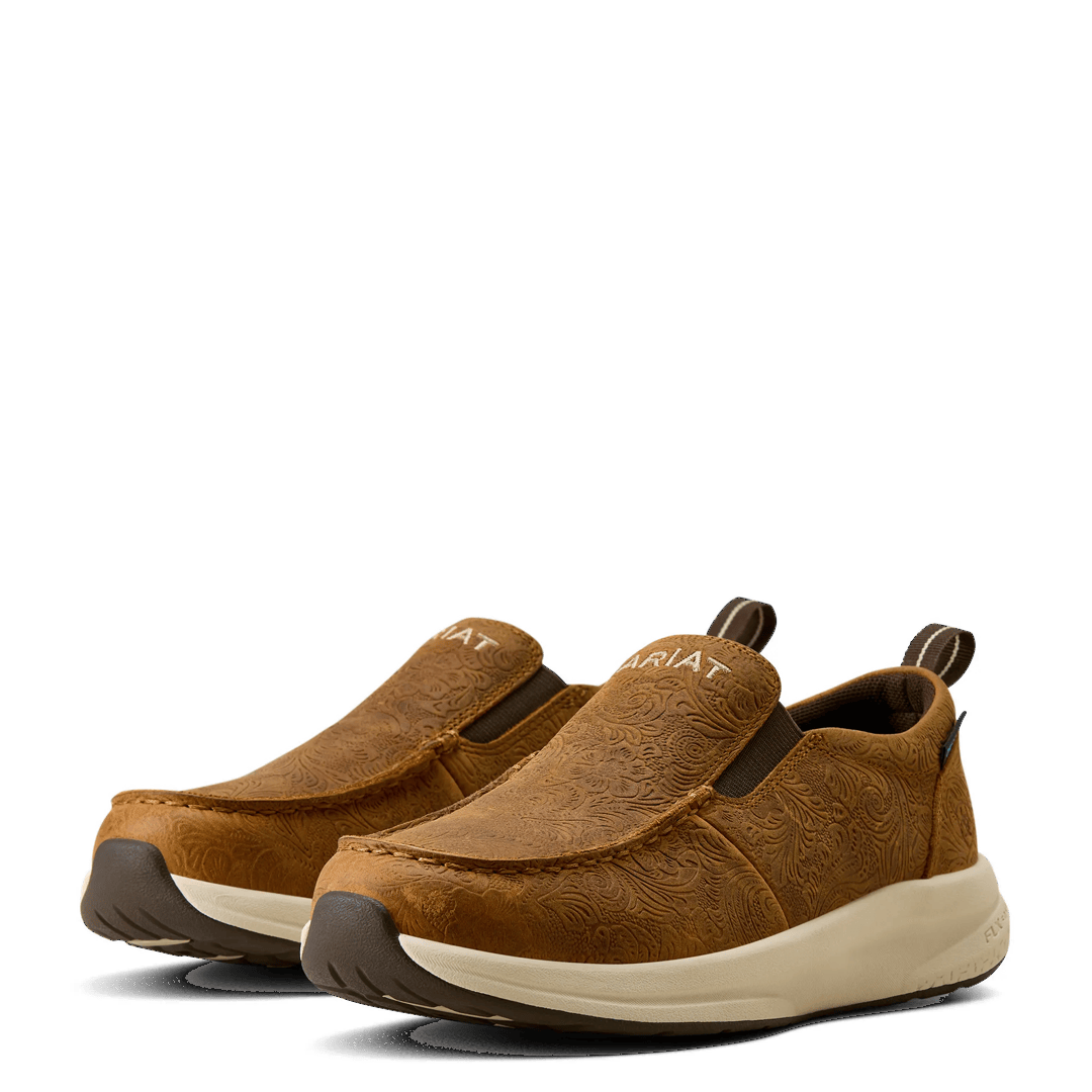 Ariat Ladies Buckeye Tooled Brown Slip On Waterproof Shoe 10080298
