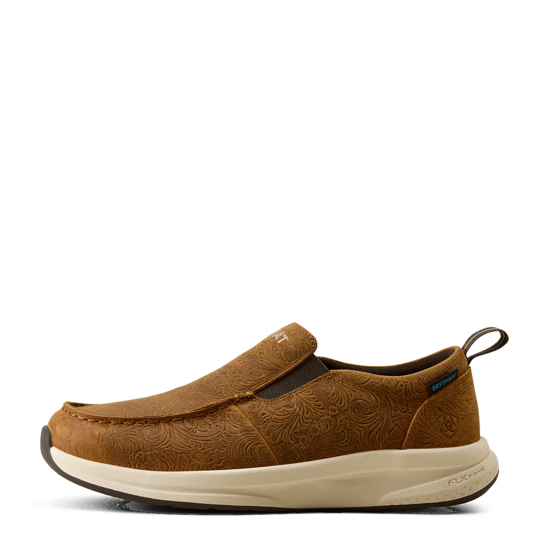 Ariat Ladies Buckeye Tooled Brown Slip On Waterproof Shoe 10080298