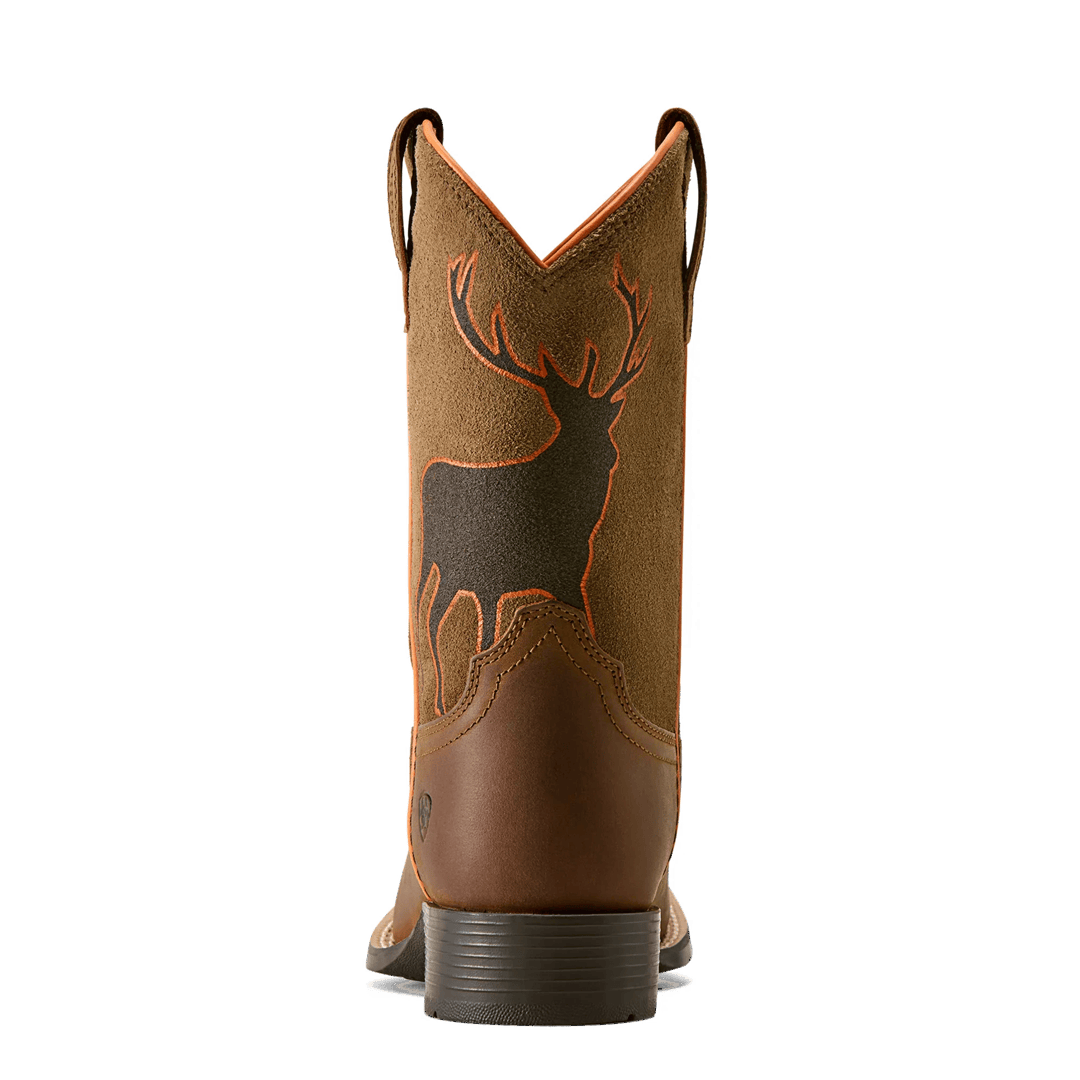 Ariat Youth Trail Cam Distressed Brown Wide Square Toe Western Boot 10080342