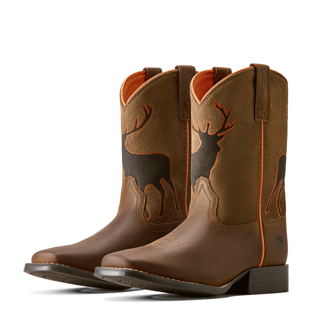Ariat Youth Trail Cam Distressed Brown Wide Square Toe Western Boot 10080342