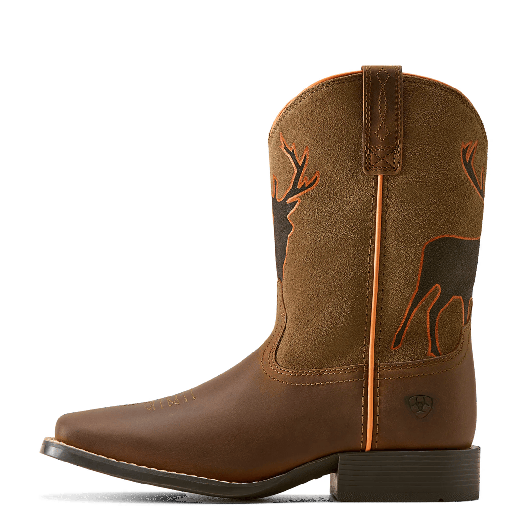 Ariat Youth Trail Cam Distressed Brown Wide Square Toe Western Boot 10080342