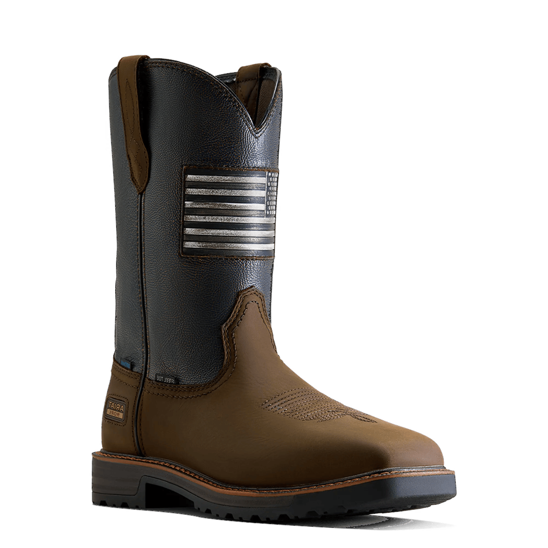 Ariat Men's Activator Patriot Rich Brown Waterproof Steel Toe Work Boot 10080349