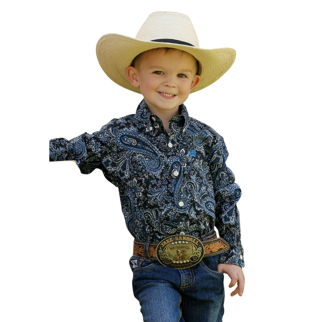 Cinch Toddler Boy's Paisley Navy Button Down Shirt MTW7062305