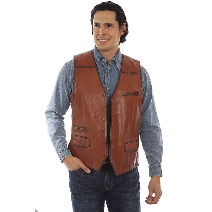 Scully Men's Western Medium Brown Leather Vest 1091-40