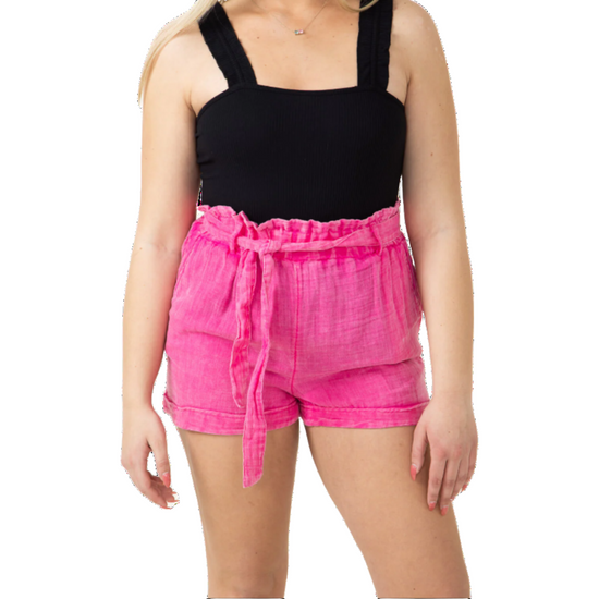 Simply Southern Ladies Gauze Bow Tie Hot Pink Shorts 0124-SHORT-GZE-HTPNK