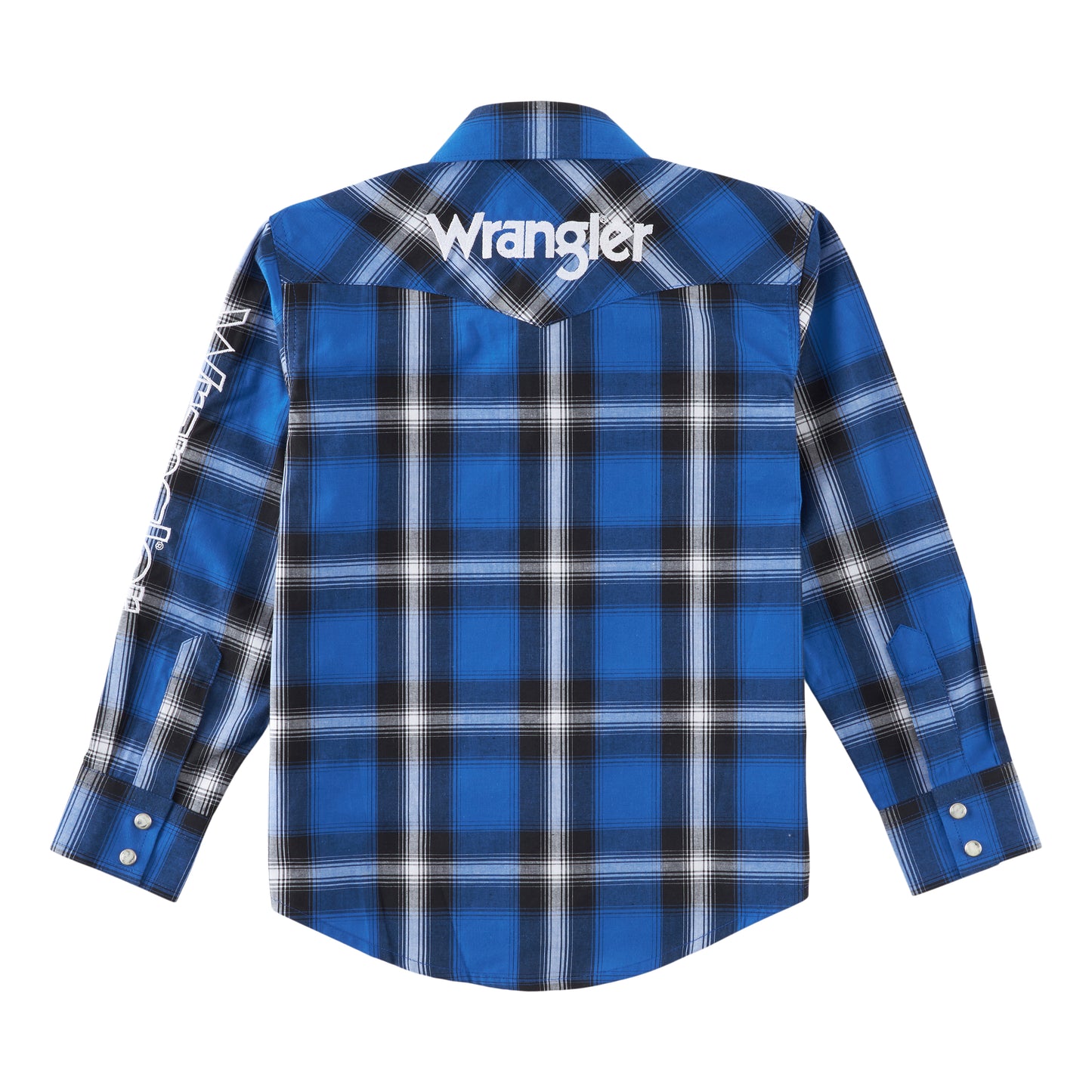 Wrangler® Youth Boy's Western Logo Blue Plaid Snap Up Shirt 112318517
