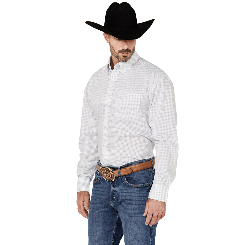 Wrangler Men's Classic Mini Print White Button Down Shirt 112337432