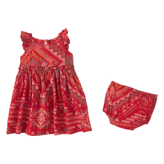 Wrangler Infant Girls Red Aztec Printed Ruffle Strap Dress 112346560