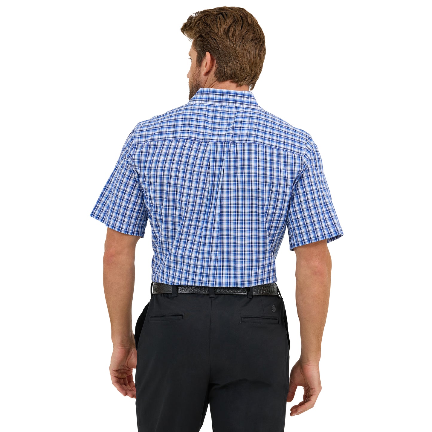 Wrangler Men's Riata® Blue Plaid Short Sleeve Button Down Shirt 112359498-BLU