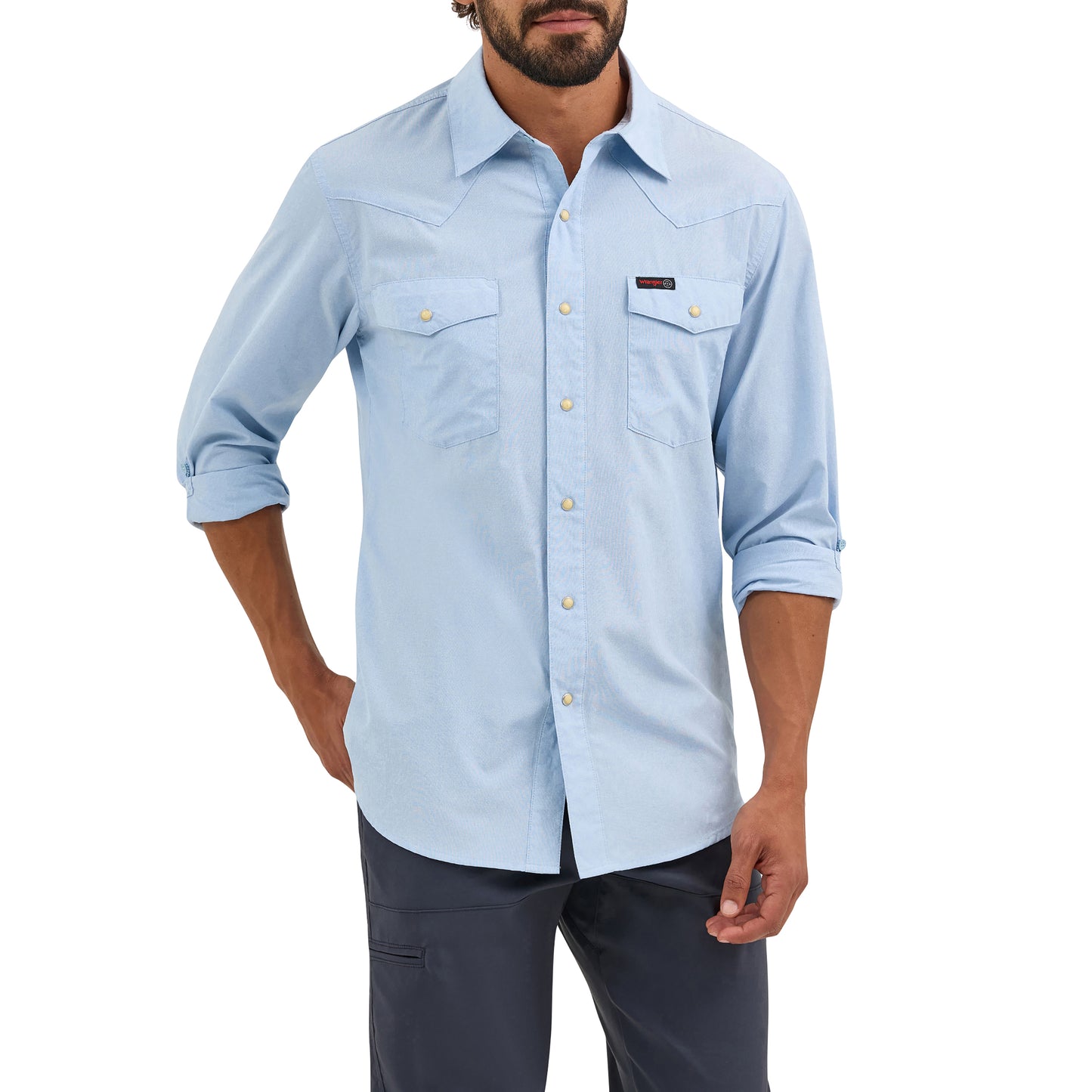 Wrangler Men's ATG Drover Utility Cerulean Blue Snap Shirt 112360550