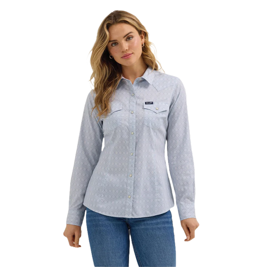 Wrangler Ladies Retro Western Blue Dress Snap Shirt 112364306