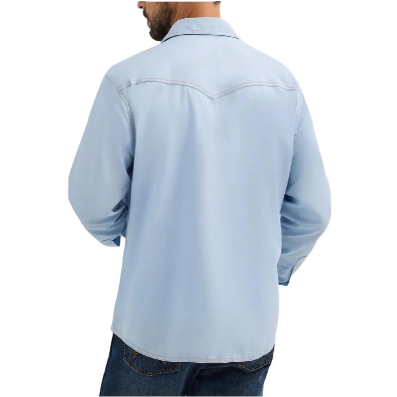Wrangler Men's Retro Premium Solid Ice Blue Western Snap Shirt 112365625