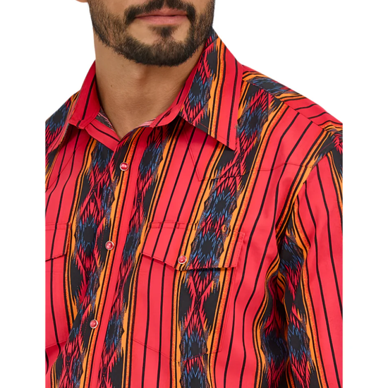 Wrangler Men's Checotah Red Southwest Print Classic Snap Shirt 112365885