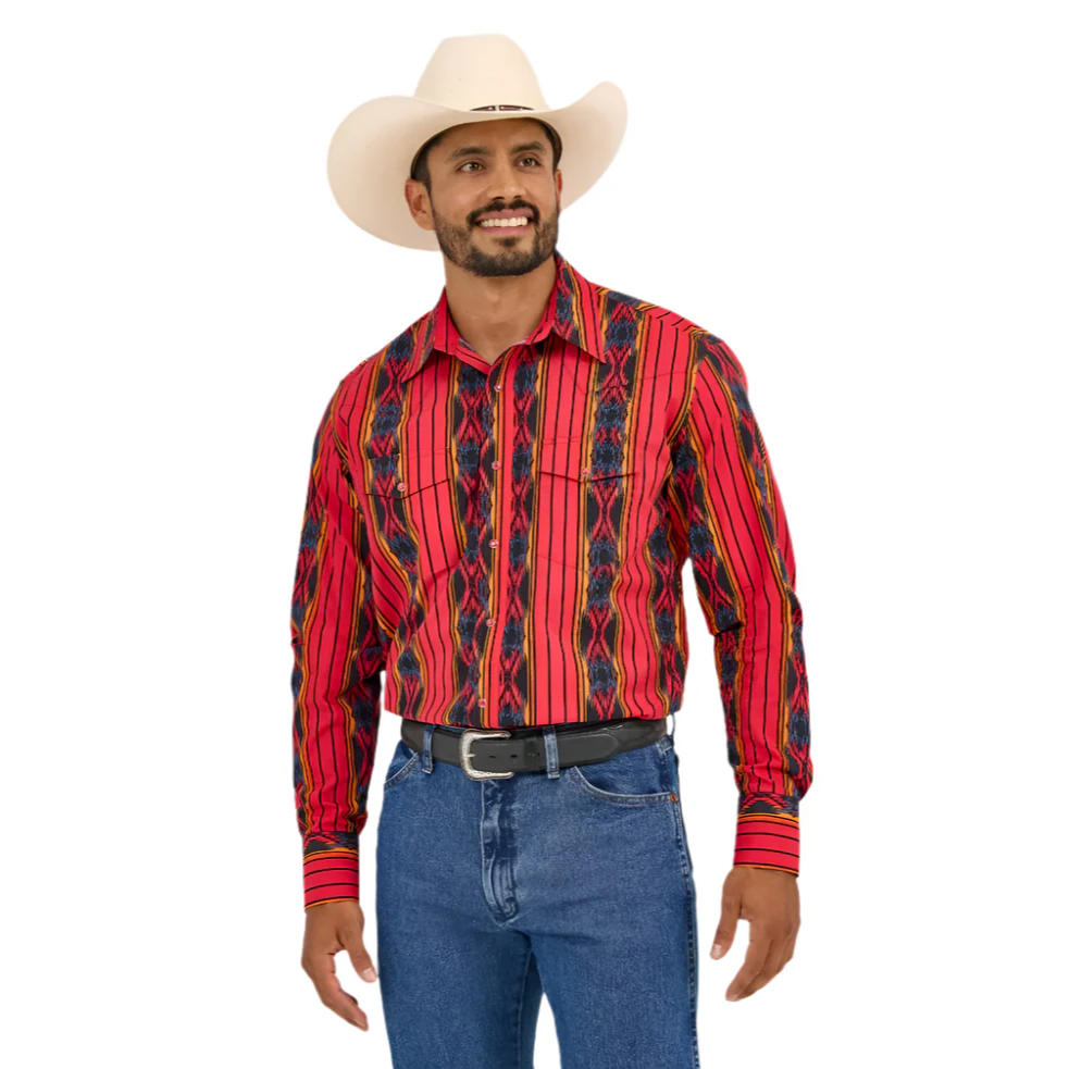 Wrangler Men's Checotah Red Southwest Print Classic Snap Shirt 112365885