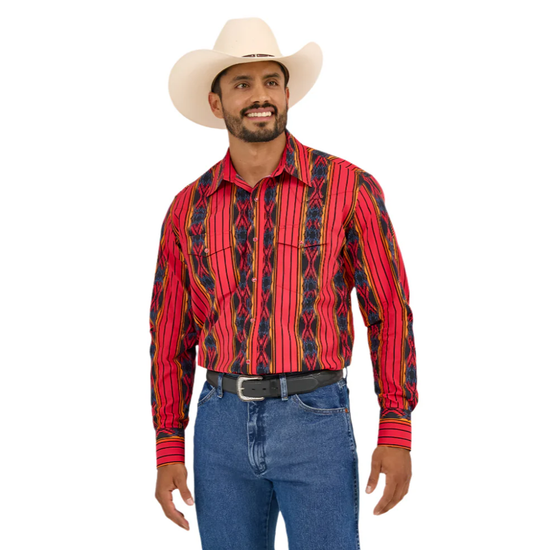 Wrangler Men's Checotah Red Southwest Print Classic Snap Shirt 112365885
