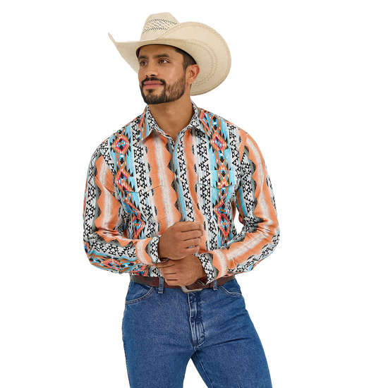 Wrangler Men's Checotah Aztec Print Orange Bowl Snap Shirt 112365887