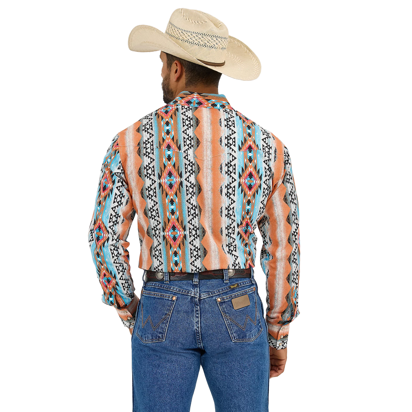 Wrangler Men's Checotah Aztec Print Orange Bowl Snap Shirt 112365887