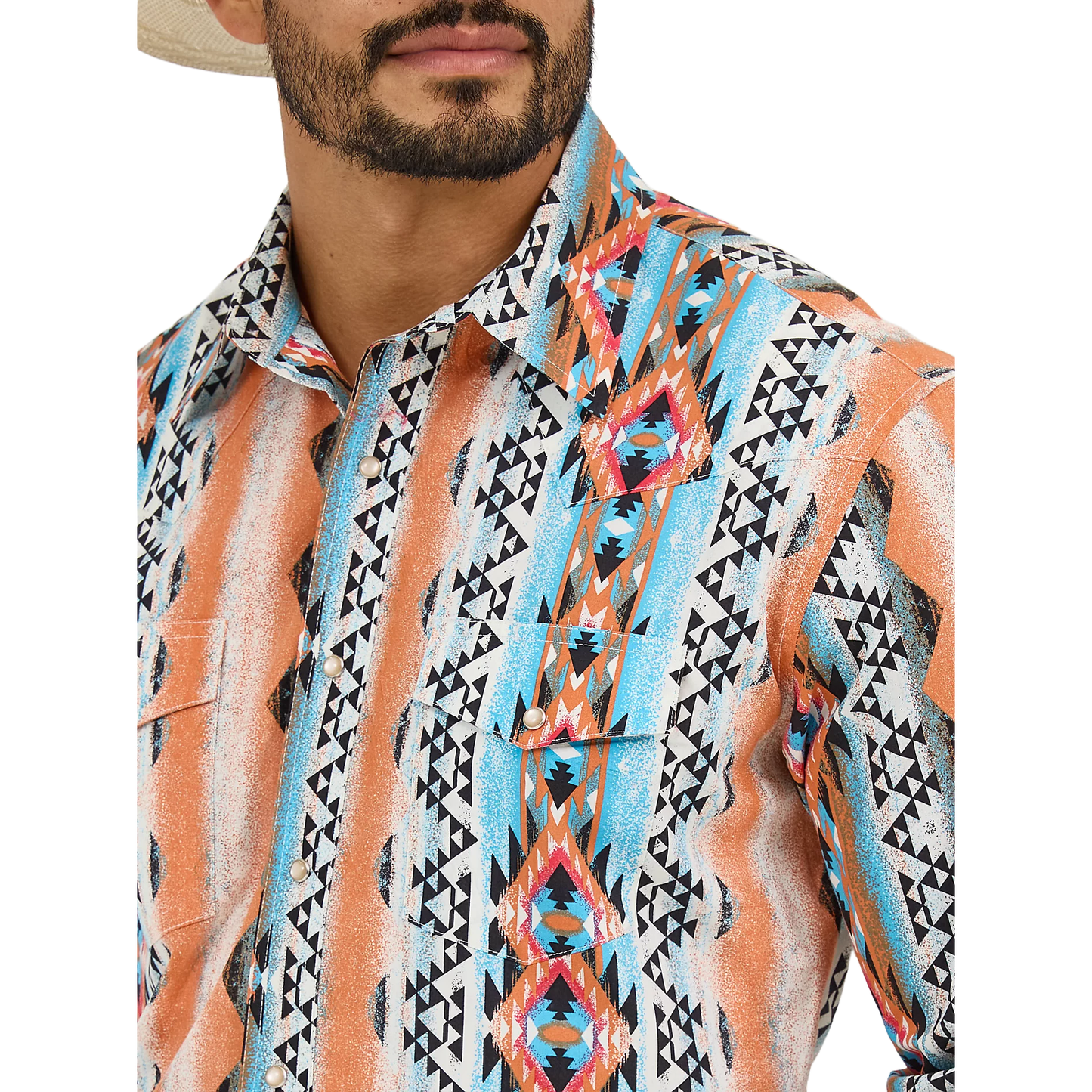 Wrangler Men's Checotah Aztec Print Orange Bowl Snap Shirt 112365887