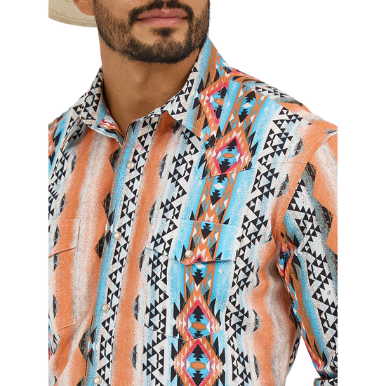 Wrangler Men's Checotah Aztec Print Orange Bowl Snap Shirt 112365887