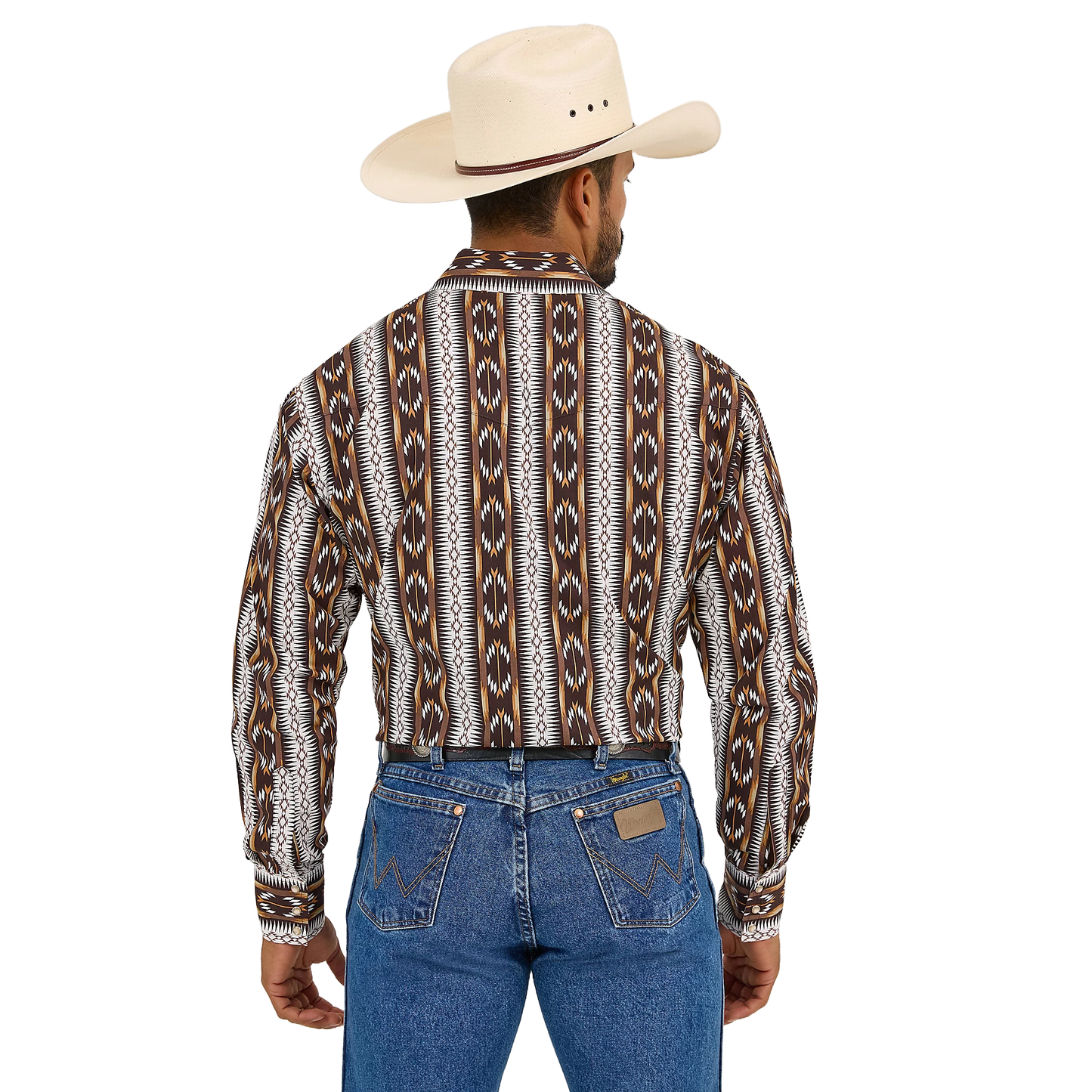 Wrangler Men's Checotah Aztec Print Brown Snap Shirt 112365888