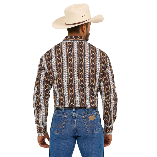 Wrangler Men's Checotah Aztec Print Brown Snap Shirt 112365888