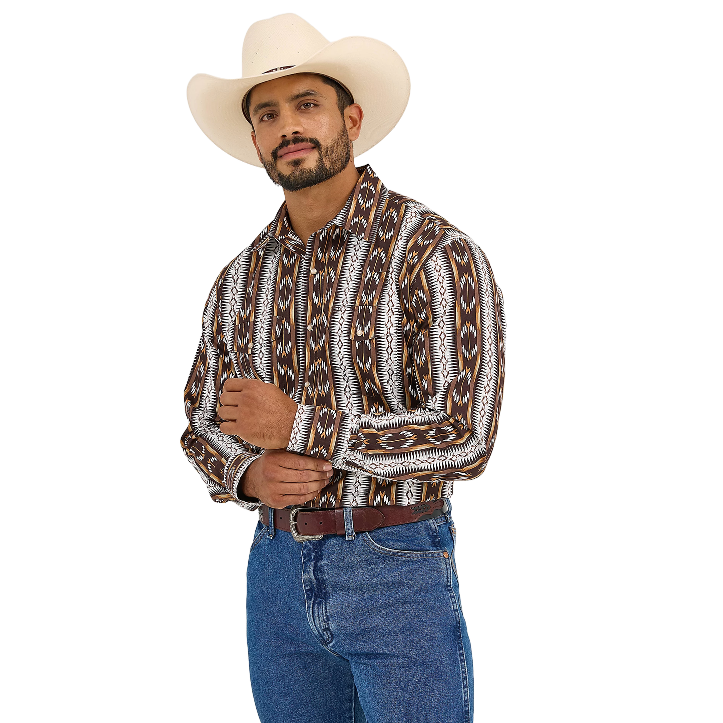 Wrangler Men's Checotah Aztec Print Brown Snap Shirt 112365888