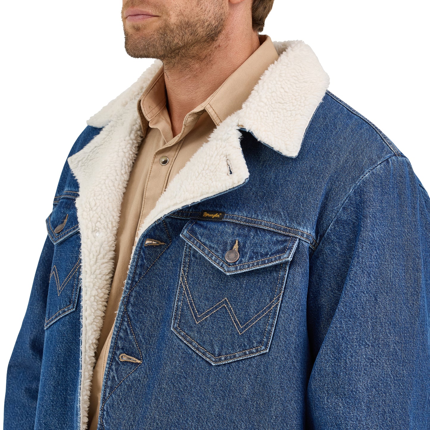 Wrangler Men's Sherpa Lined Medium Wash Denim Western Jacket 112367618